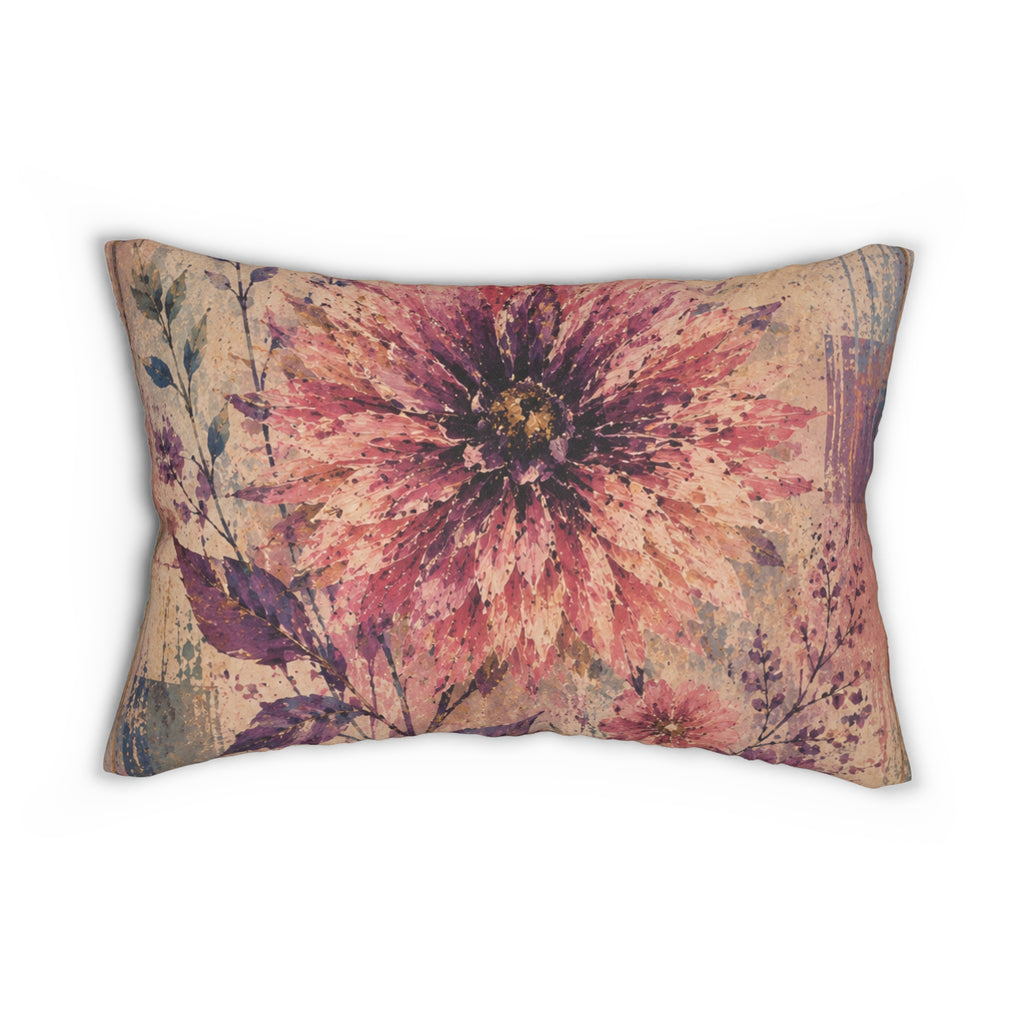 Boho Floral Lumbar Pillow — Watercolor Dahlia Accent Cushion