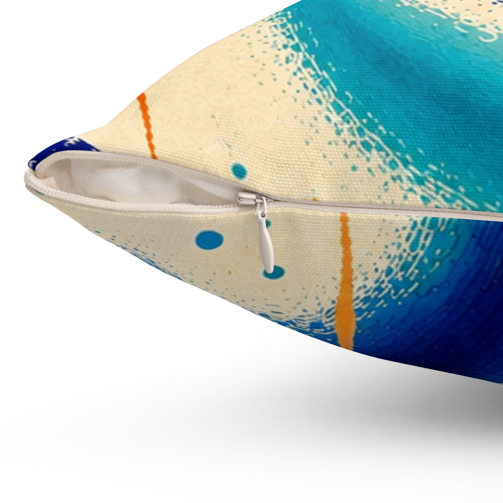 Abstract Ocean Waves Decorative Pillow — Blue Teal Orange Square Cushion