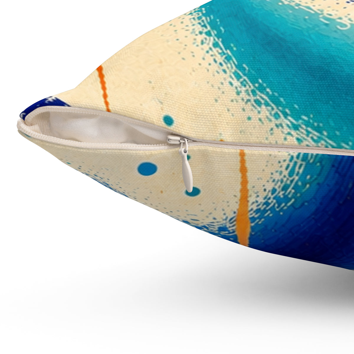 Abstract Ocean Waves Decorative Pillow — Blue Teal Orange Square Cushion