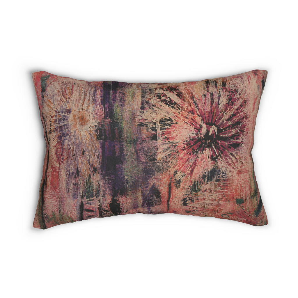 Boho Floral Lumbar Pillow — Abstract Pink Sunburst Decorative Pillow