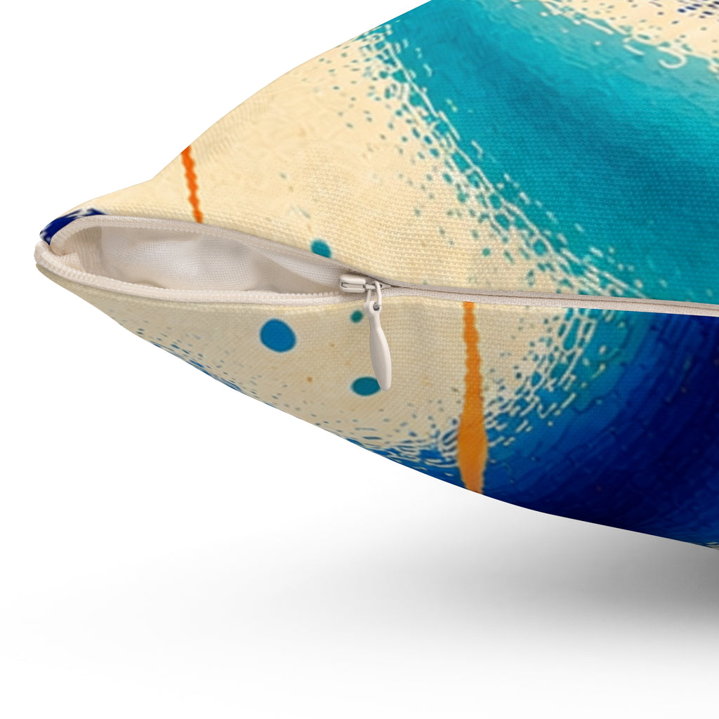 Abstract Ocean Waves Decorative Pillow — Blue Teal Orange Square Cushion