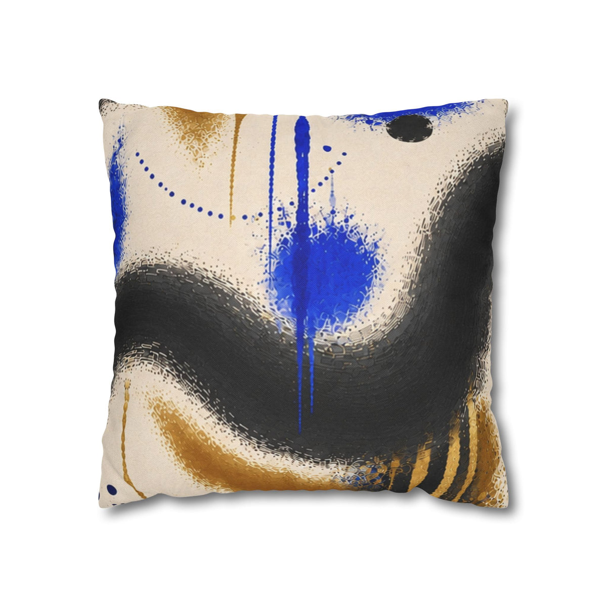 Abstract Blue & Gold Art Pillow - Modern Square Decorative Throw Pillowcase