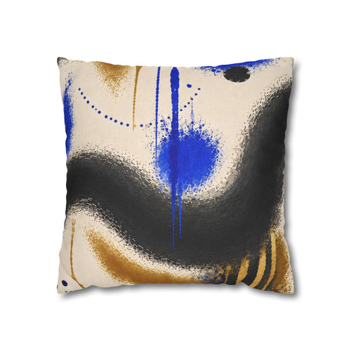 Abstract Blue & Gold Art Pillow - Modern Square Decorative Throw Pillowcase