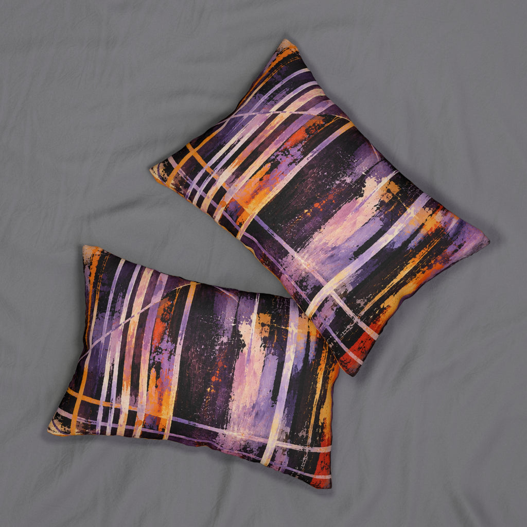 Abstract Purple & Orange Lumbar Pillow — Modern Brushstroke Accent Pillow