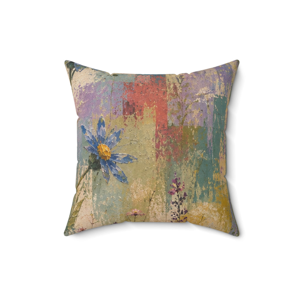 Floral Art Throw Pillow — Pastel Blue Daisy Decorative Pillow