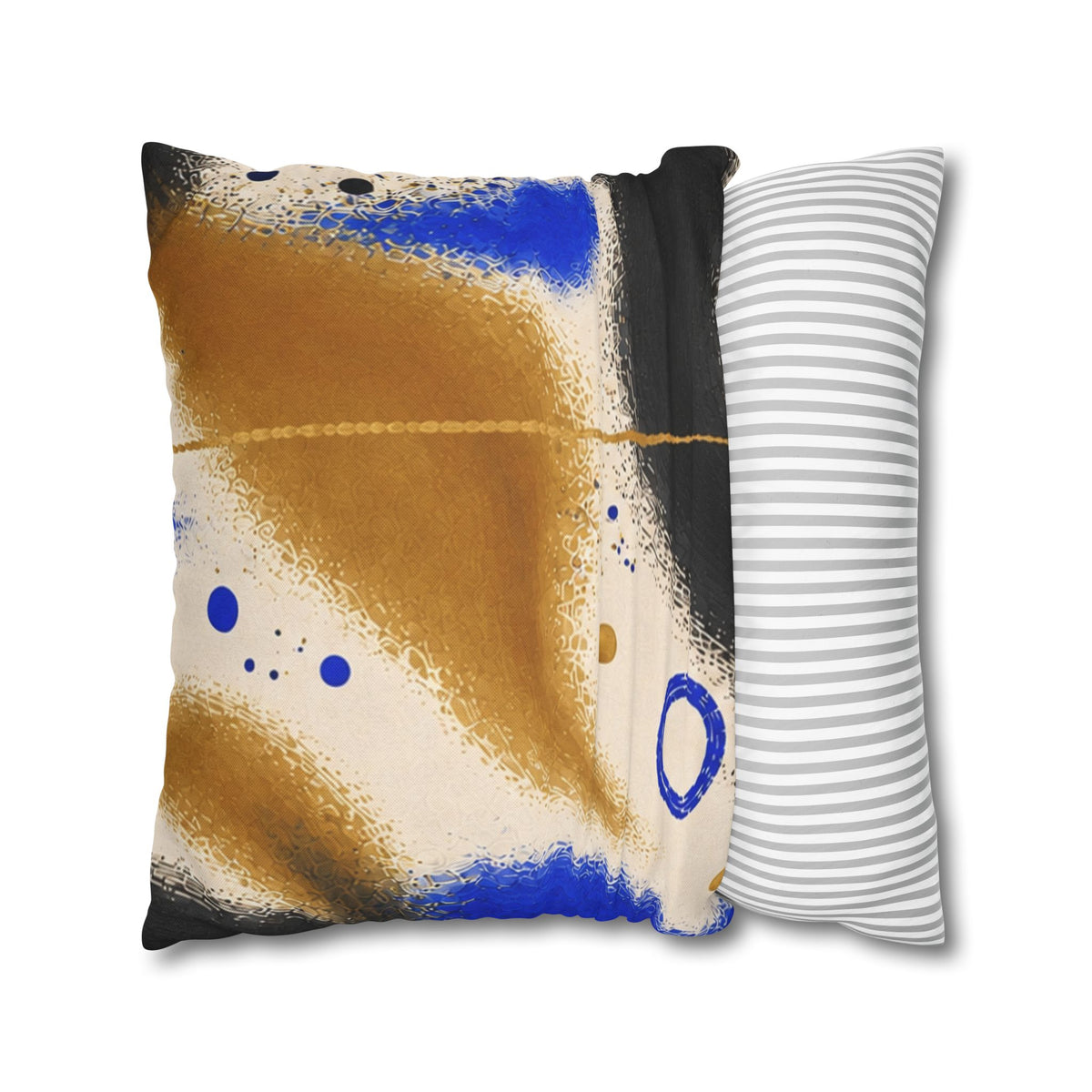 Abstract Blue & Gold Art Pillow - Modern Square Decorative Throw Pillowcase