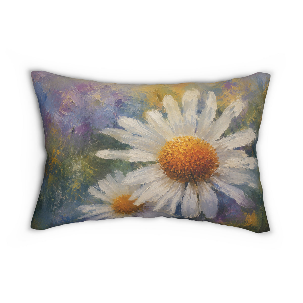 Daisy Watercolor Lumbar Pillow — Floral Decorative Throw Pillow