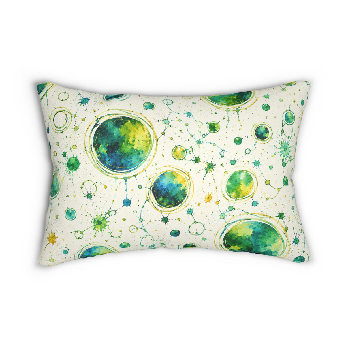 Lumbar Pillow — Green & Teal Watercolor Planets Pattern