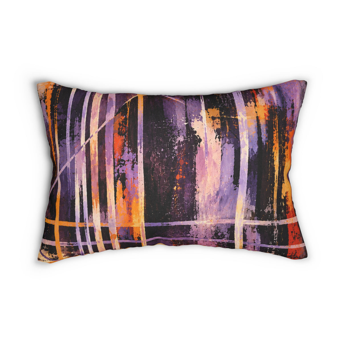 Abstract Purple & Orange Lumbar Pillow — Modern Brushstroke Accent Pillow