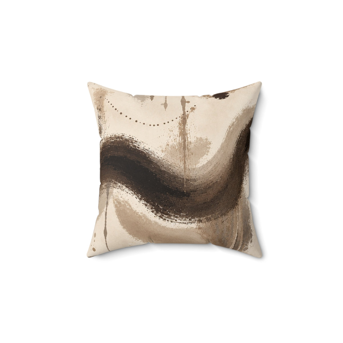 Abstract Earthtone Decorative Pillow — Neutral Brown Swirl Accent Cushion