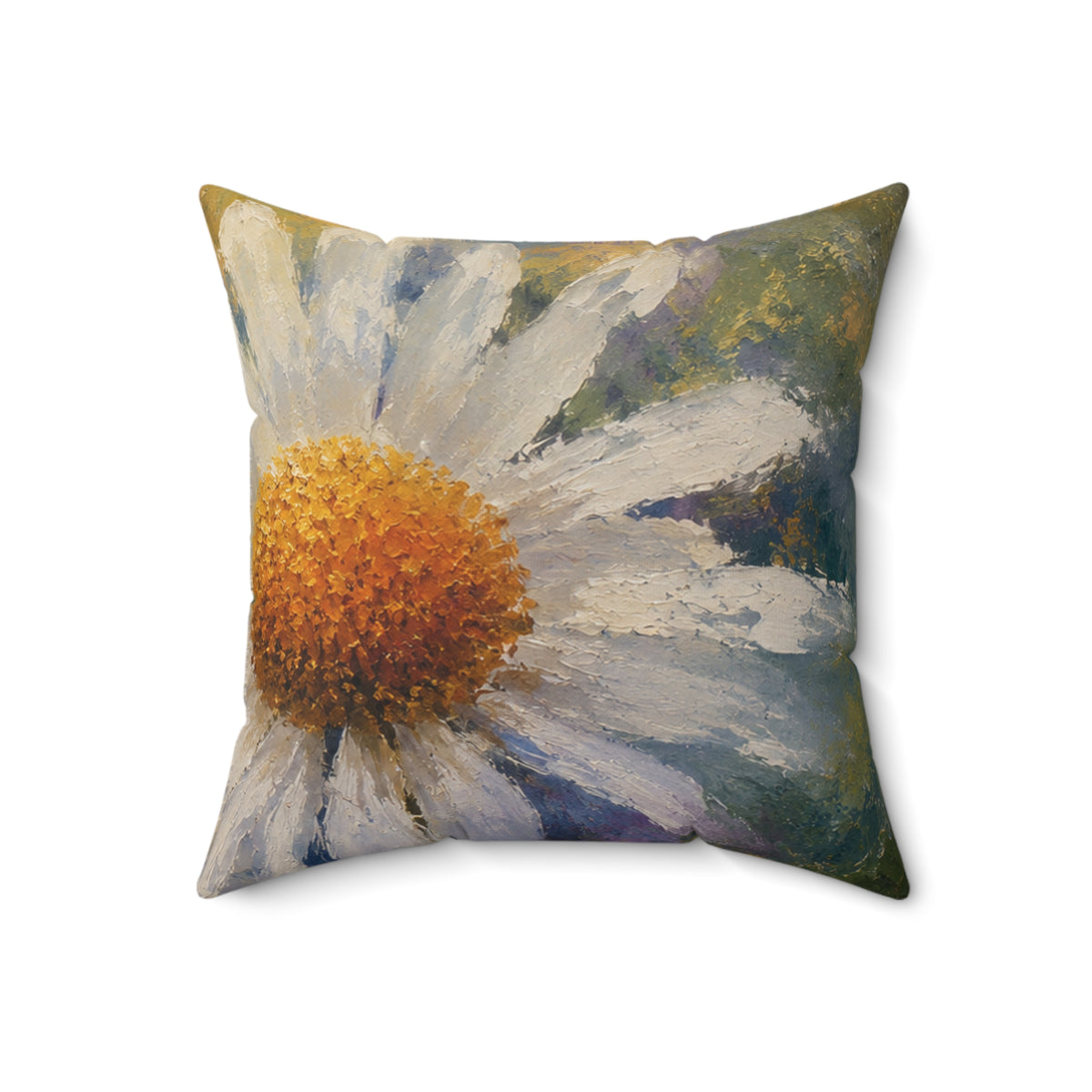 Daisy Garden Decorative Pillow — Floral Painted Accent Cushion