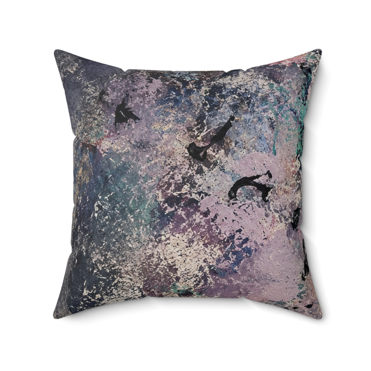 Abstract Ocean Waves Decorative Pillow — Teal & Lavender Seafoam Accent Cushion