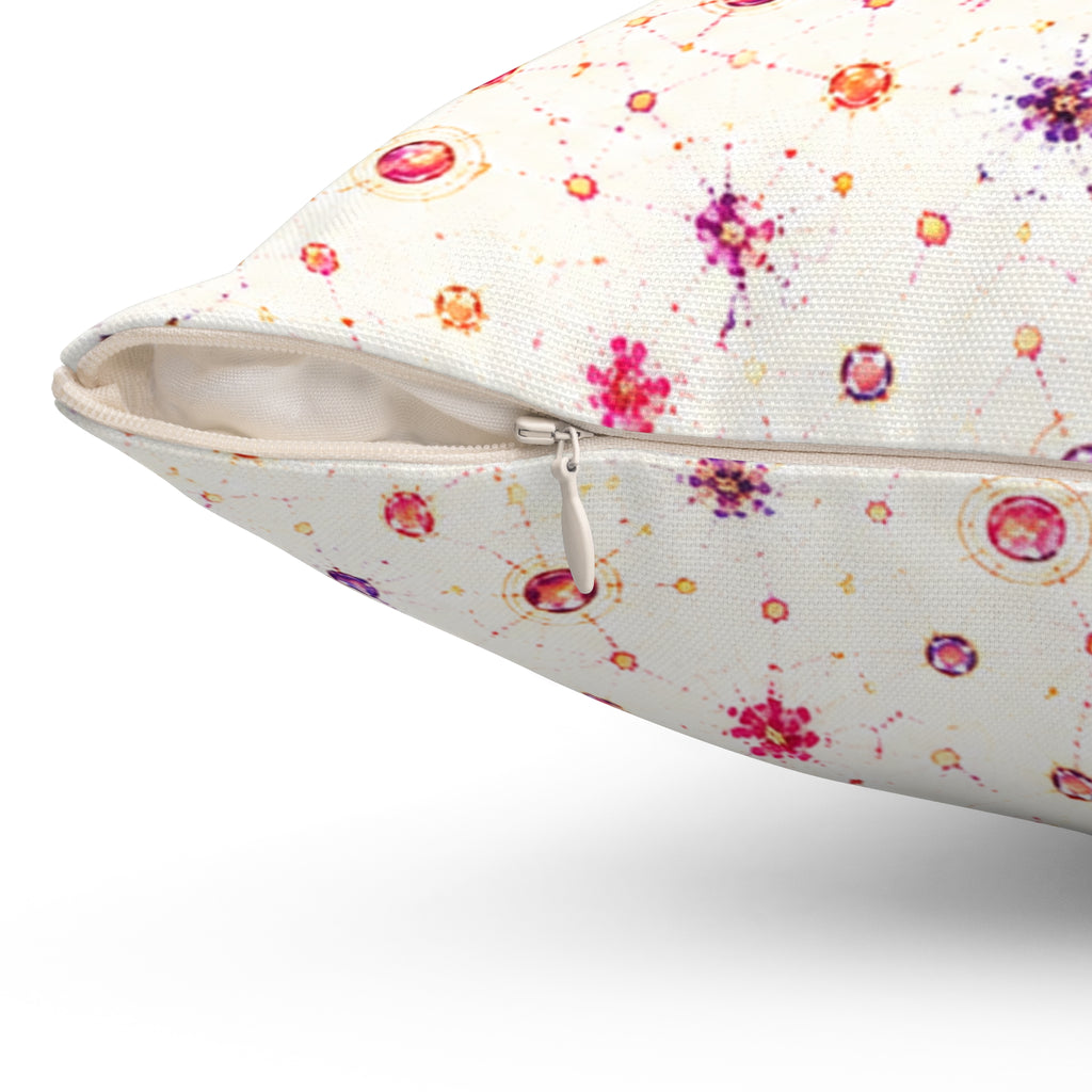 Floral Confetti Square Pillow — Pink & Orange Watercolor Ditsy Throw Pillow