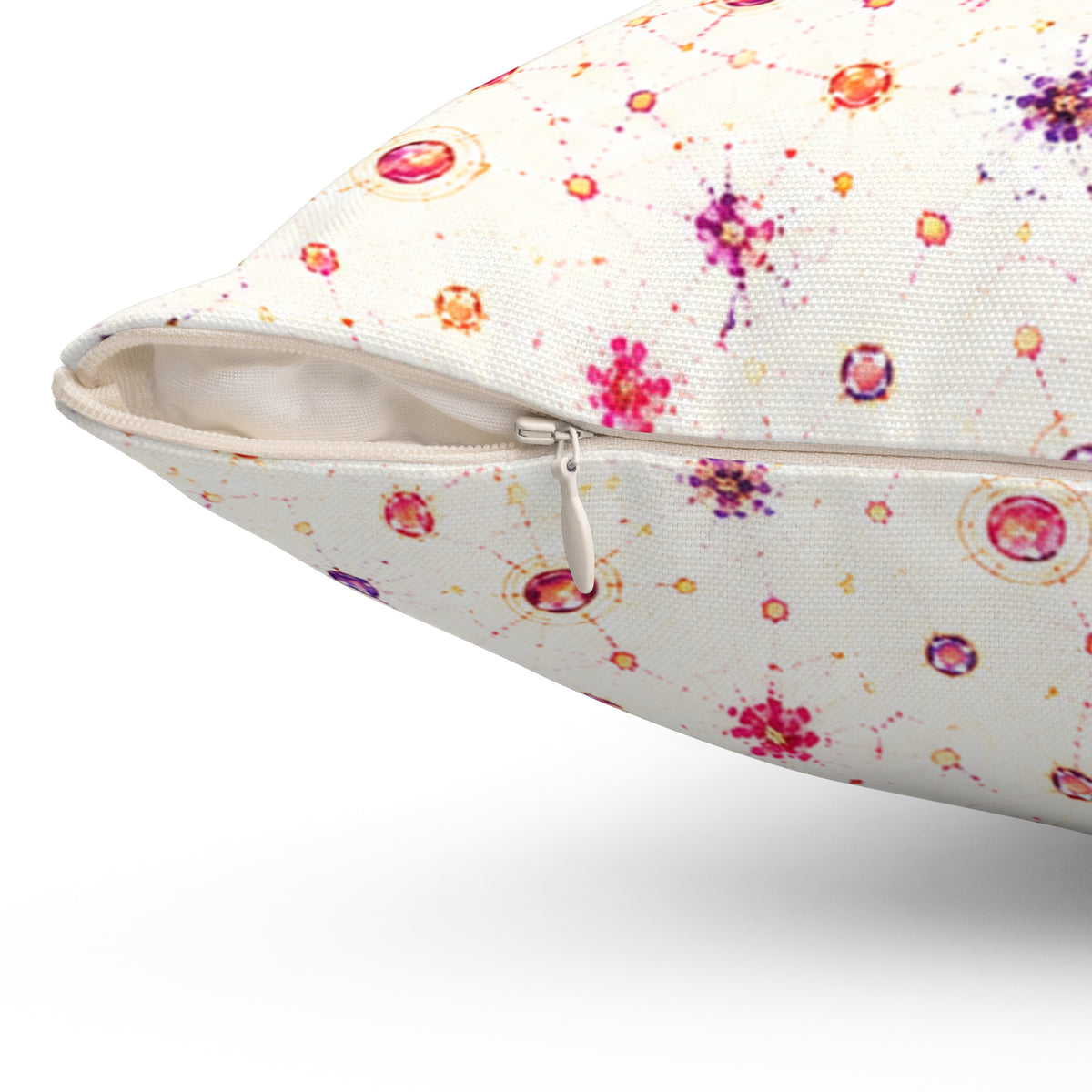Floral Confetti Square Pillow — Pink & Orange Watercolor Ditsy Throw Pillow