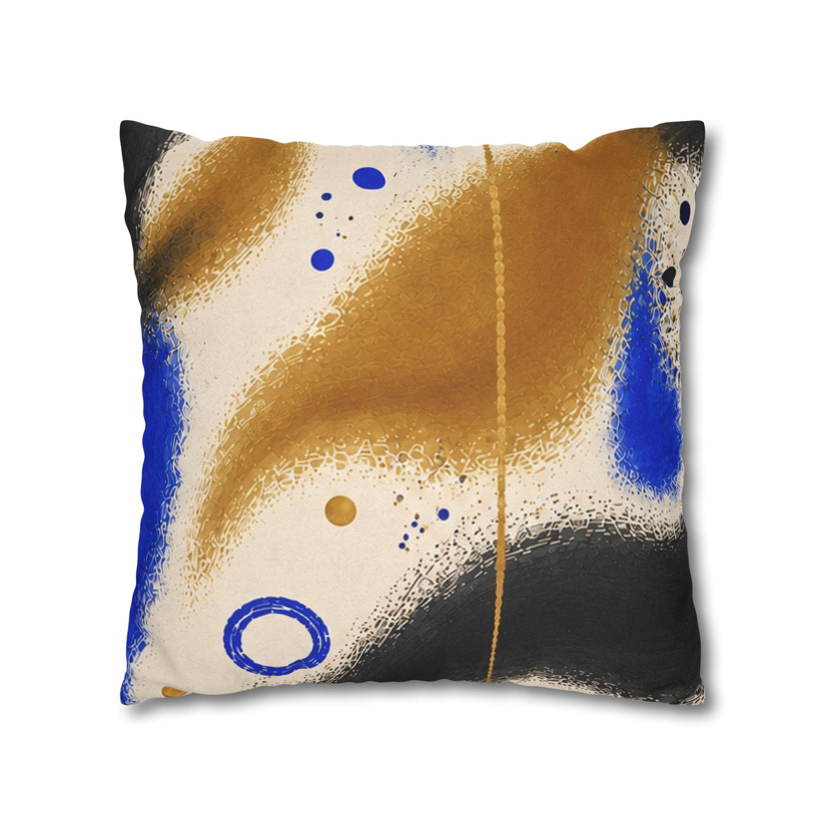 Abstract Blue & Gold Art Pillow - Modern Square Decorative Throw Pillowcase