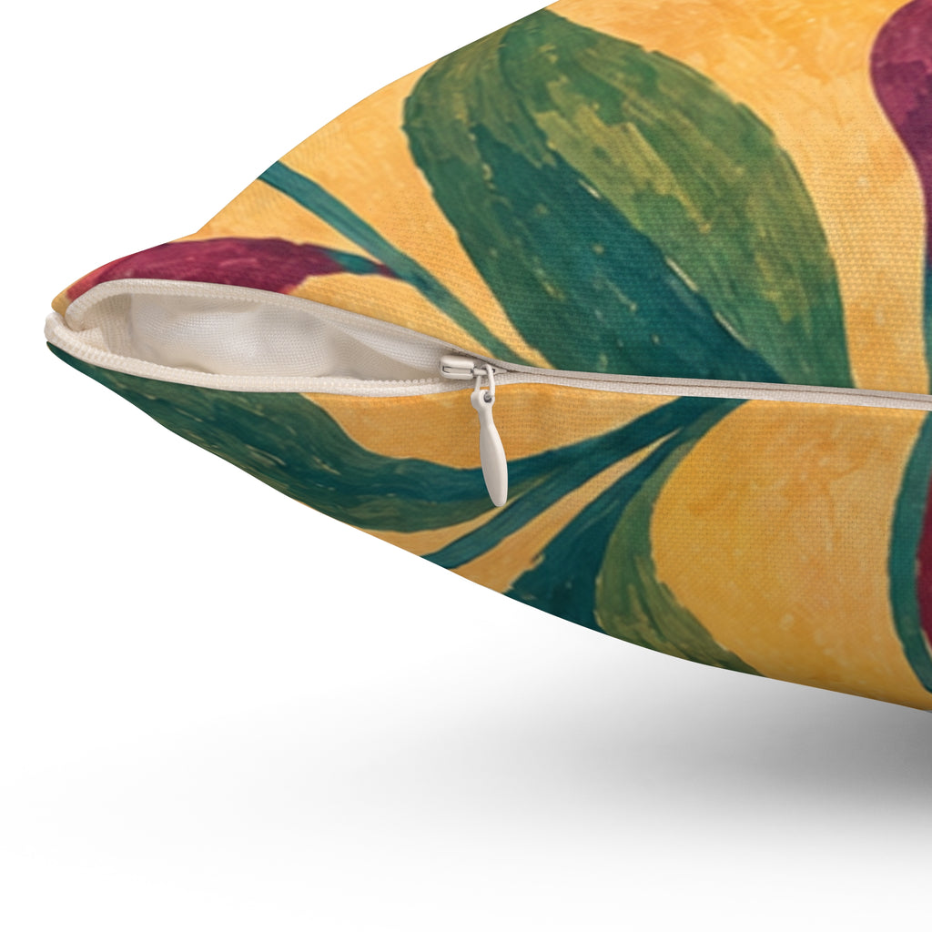 Yellow Botanical Throw Pillow — Handpainted Floral Square Accent Pillow