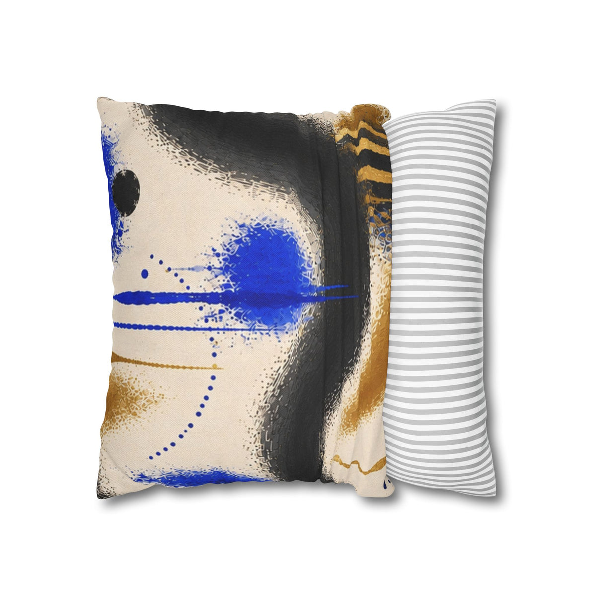 Abstract Blue & Gold Art Pillow - Modern Square Decorative Throw Pillowcase