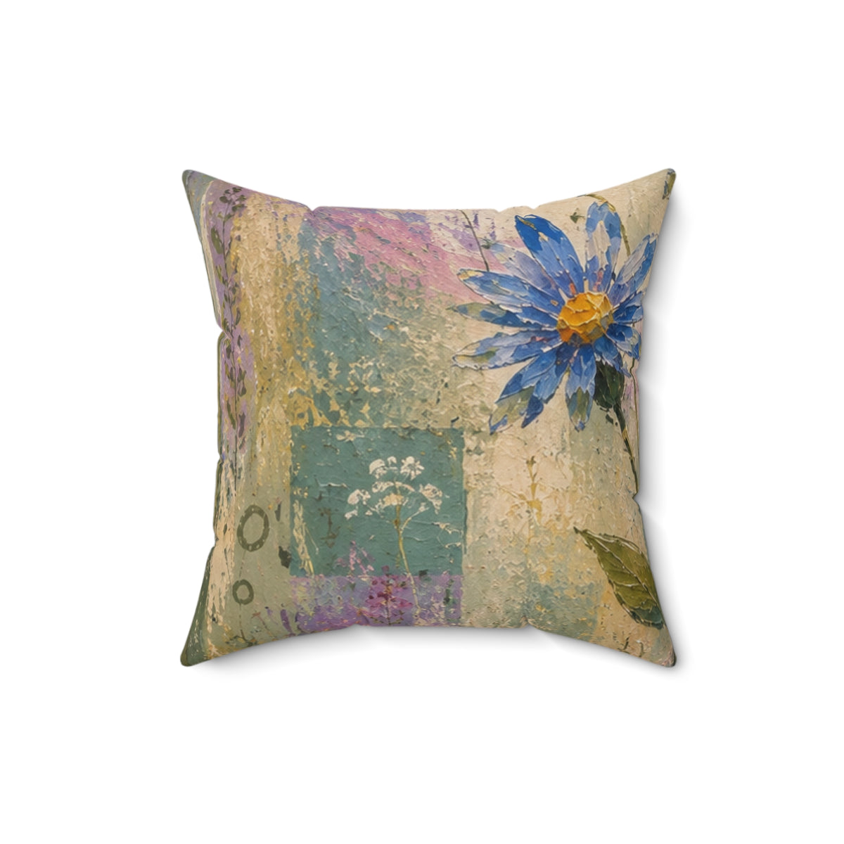Floral Art Throw Pillow — Pastel Blue Daisy Decorative Pillow