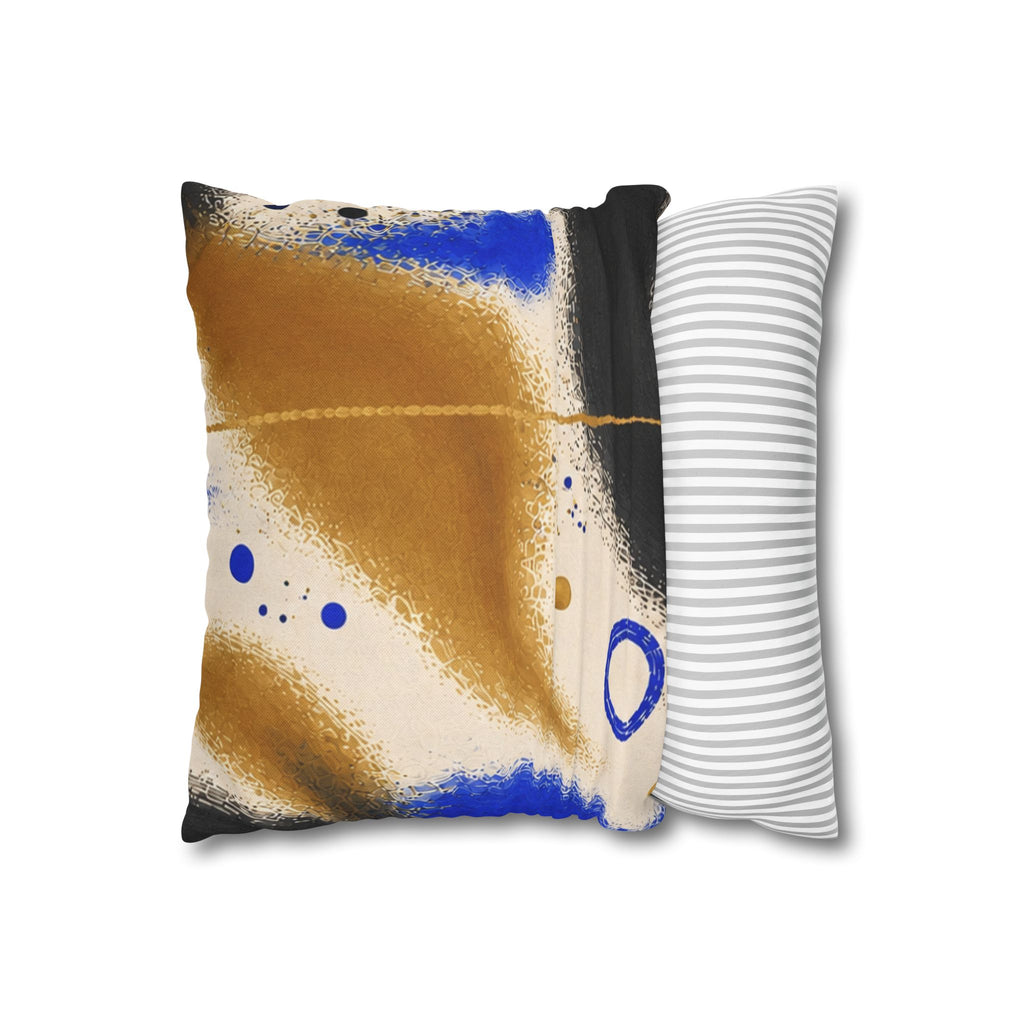 Abstract Blue & Gold Art Pillow - Modern Square Decorative Throw Pillowcase