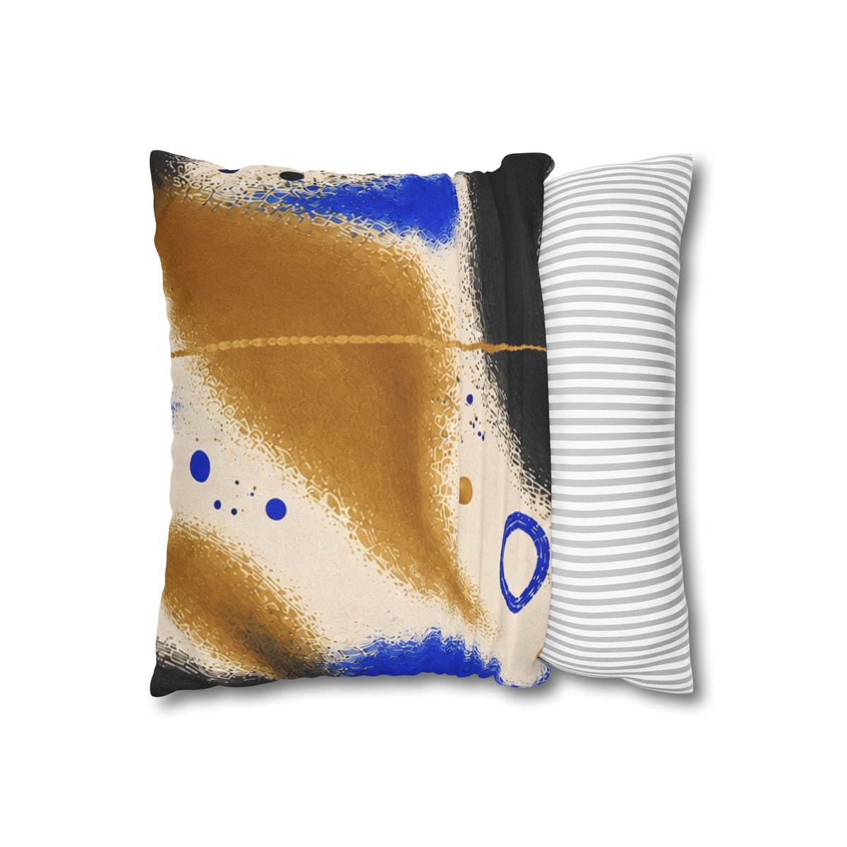 Abstract Blue & Gold Art Pillow - Modern Square Decorative Throw Pillowcase