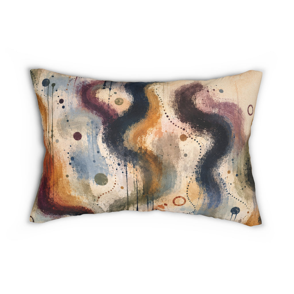 Cream and rust with dark accents abstract  Lumbar Pillow — Boho Wave Accent Cushion