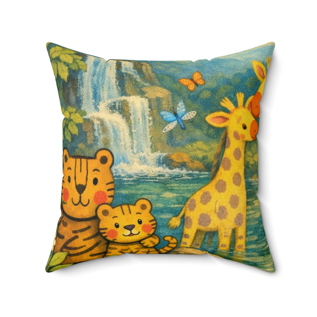 Jungle Friends Decorative Pillow — Cute Giraffe, Tiger & Monkey Nursery Throw
