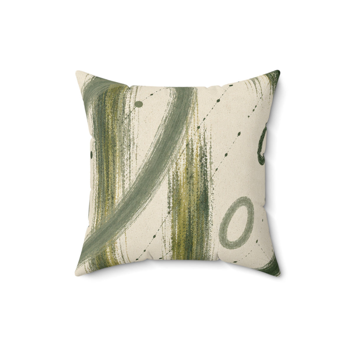 Abstract Olive Brushstroke Square Pillow - Modern Green Accent Cushion