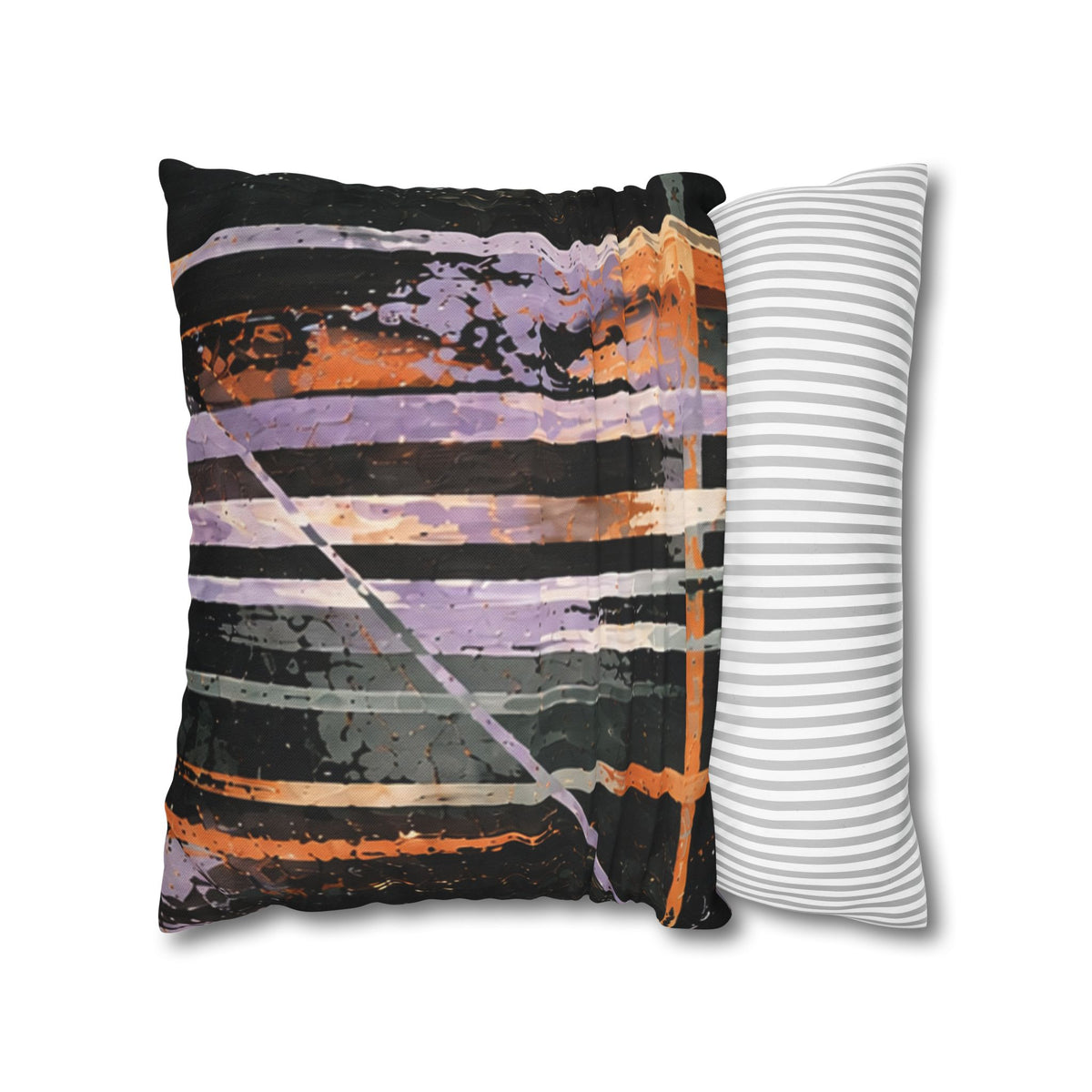 Abstract Striped Accent Pillowcase — Orange & Purple Modern Throw Pillow Cover