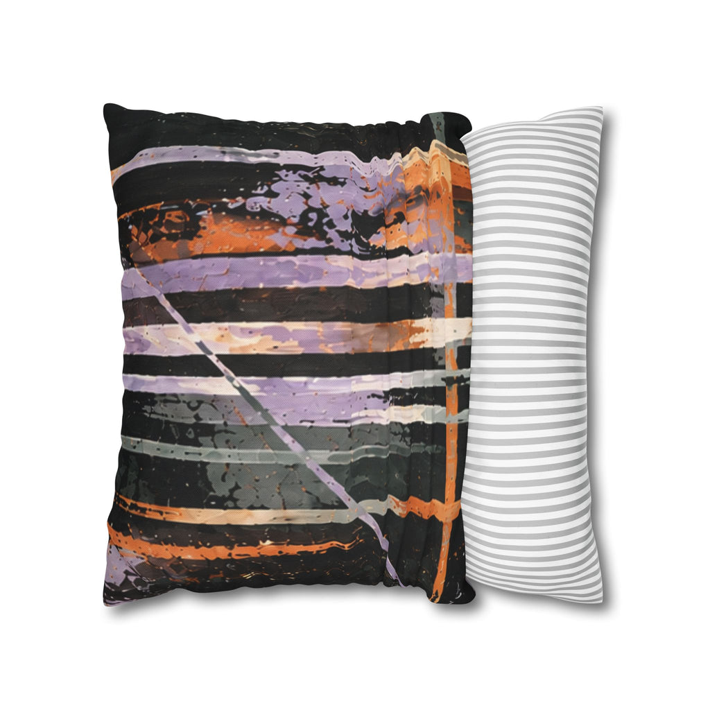 Abstract Striped Accent Pillowcase — Orange & Lavender Modern Decorative Throw Pillow