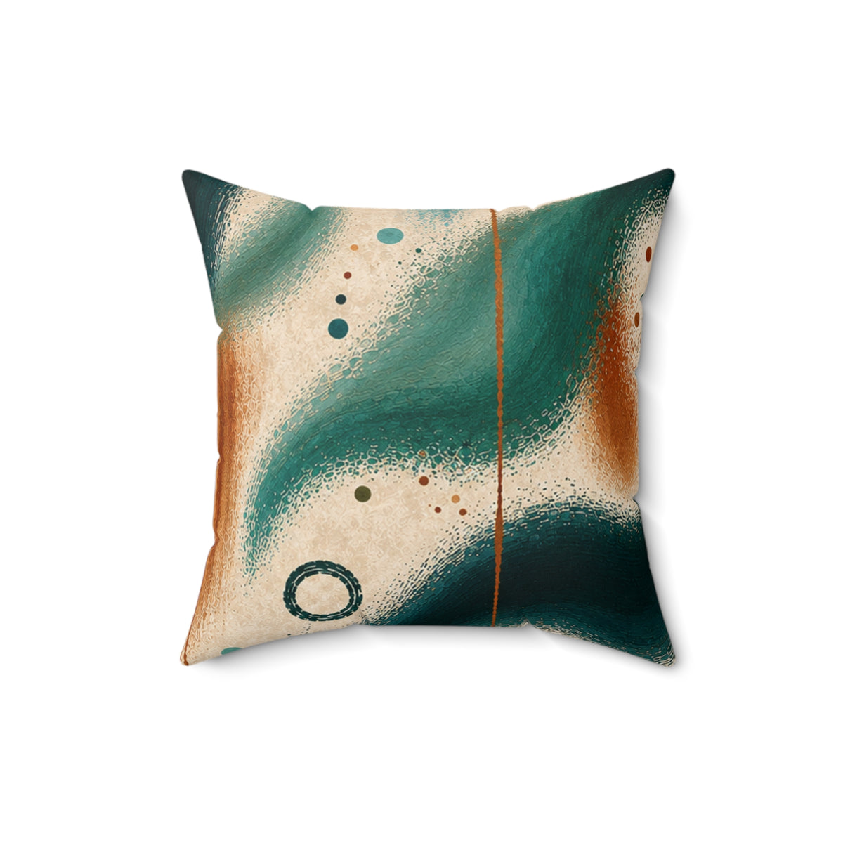 Abstract Teal & Rust Decorative Pillow - Modern Fluid Art Square Throw Pillow
