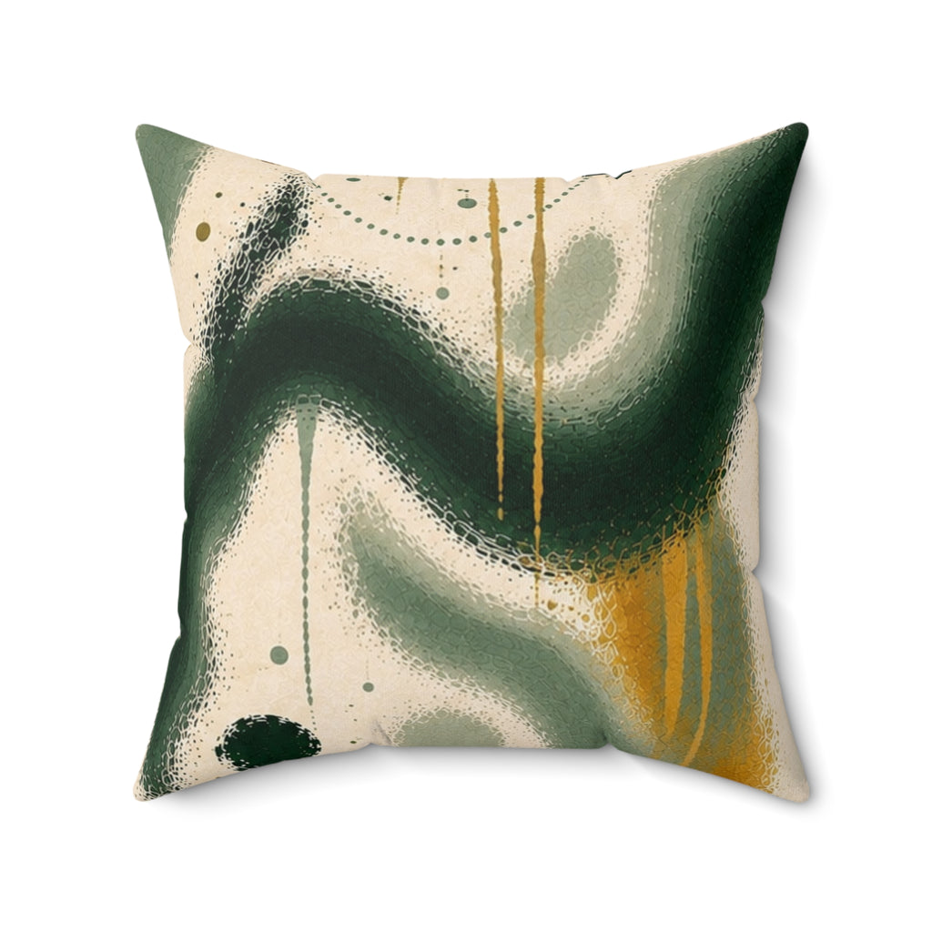 Abstract Green & Gold Throw Pillow — Modern Swirl Decorative Cushion