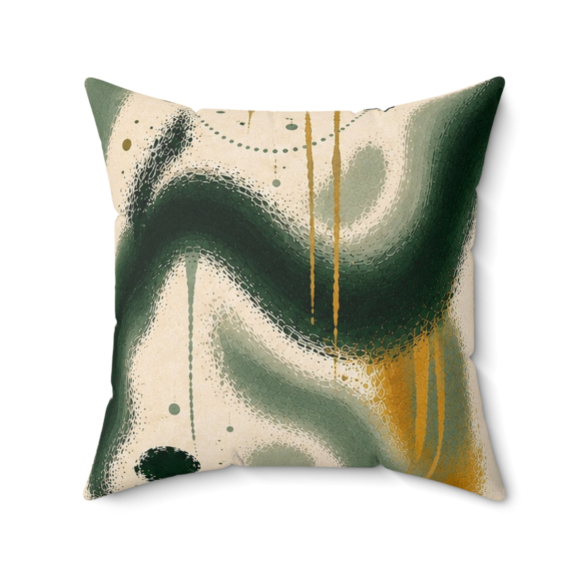 Abstract Green & Gold Throw Pillow — Modern Swirl Decorative Cushion