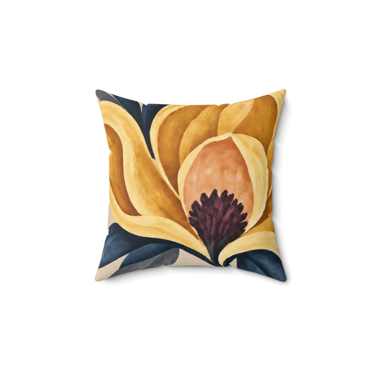 Golden Magnolia Floral Pillow
