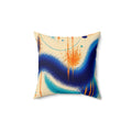 Abstract Ocean Waves Decorative Pillow — Blue Teal Orange Square Cushion