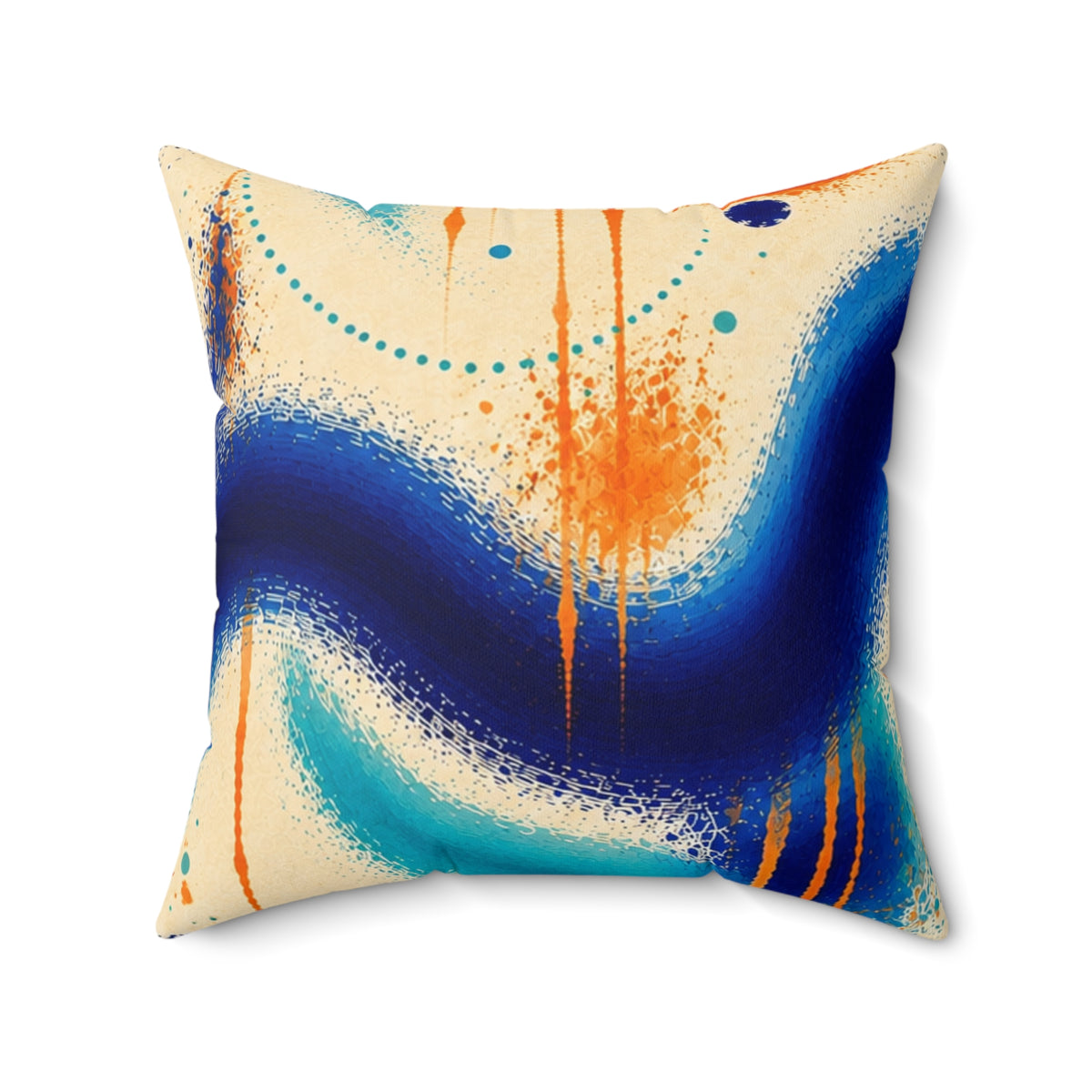 Abstract Ocean Waves Decorative Pillow — Blue Teal Orange Square Cushion