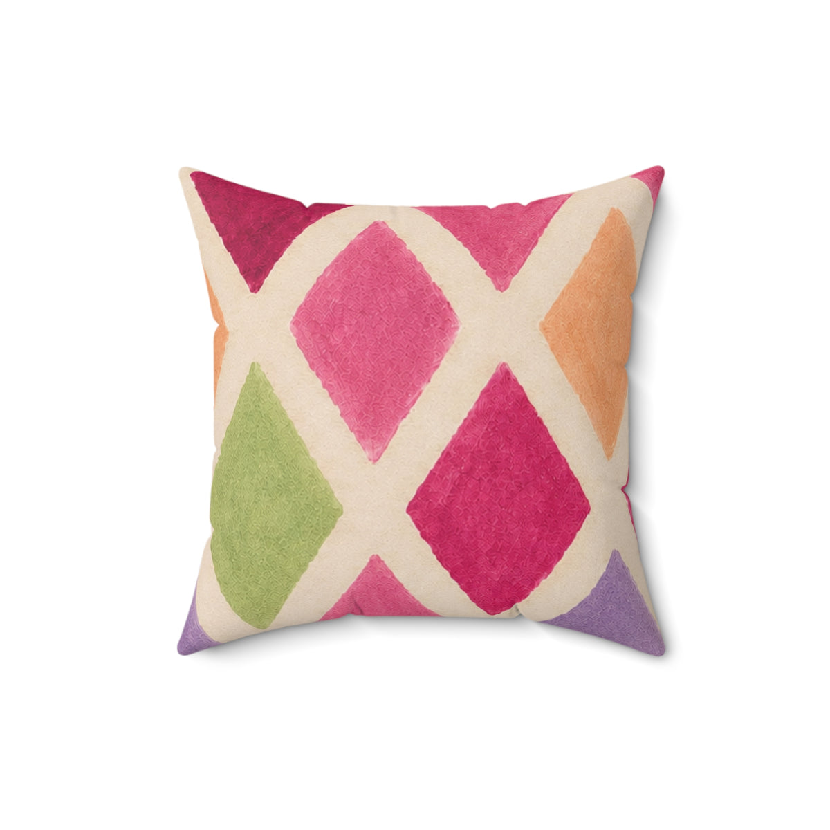 Colorful Harlequin Pattern Square Pillow — Pink & Pastel Decorative Throw Pillow