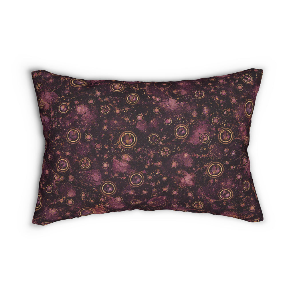 Galaxy Rose Lumbar Pillow — Pink & Burgundy Celestial Pattern