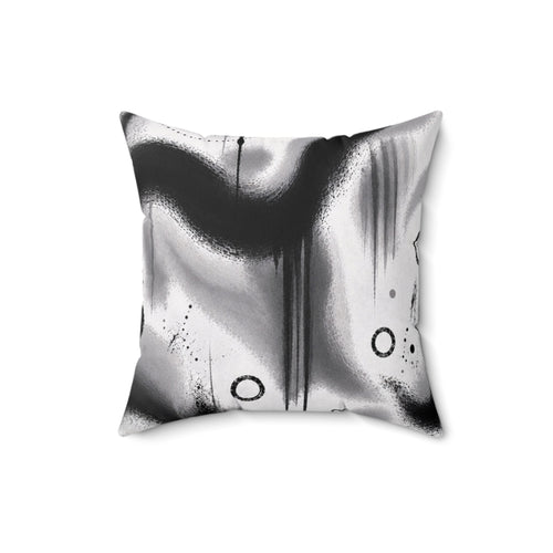 Abstract Black & White Spray Art Square Pillow — Modern Decorative Throw Pillow