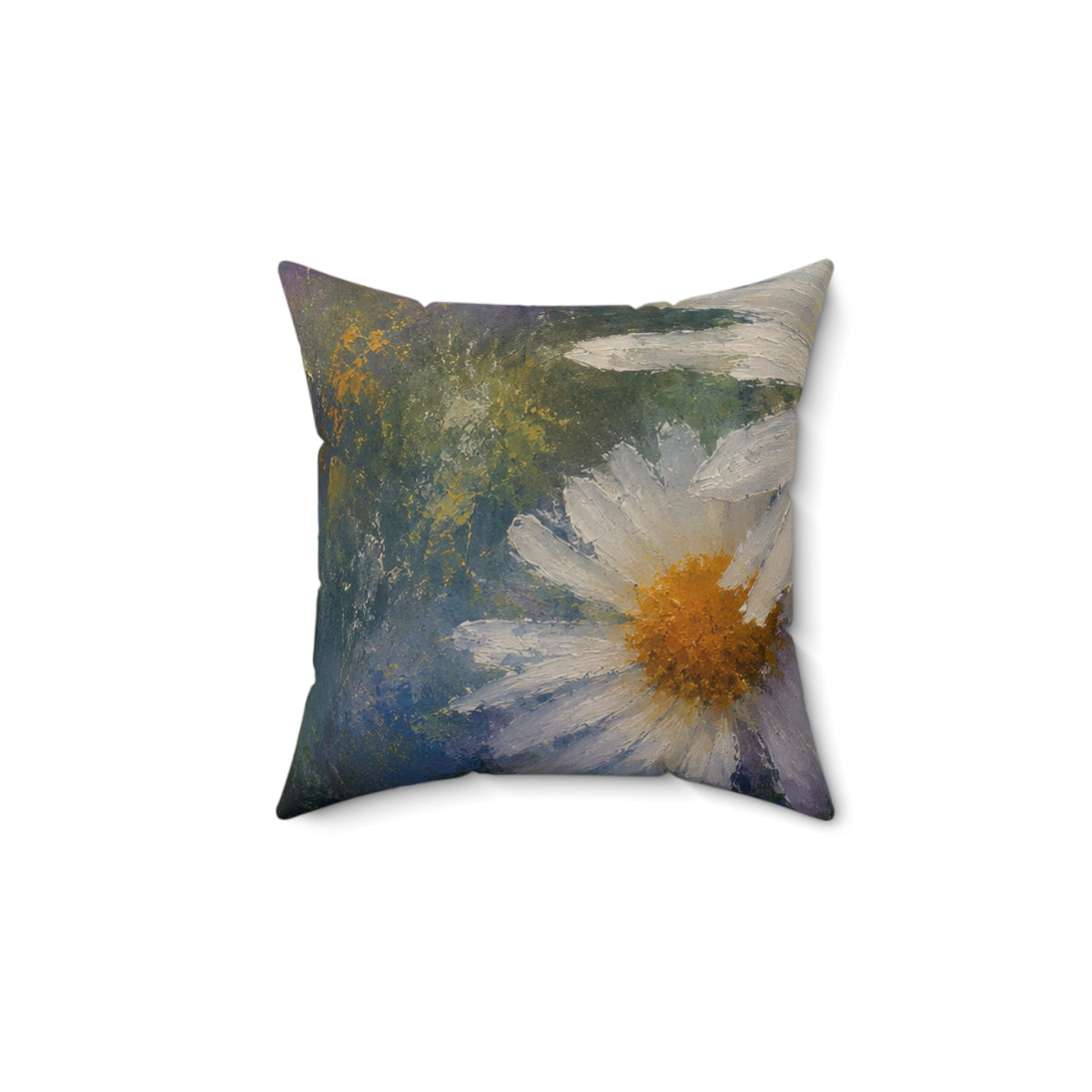 Daisy Oil-Paint Square Pillow — Floral Decorative Throw Cushion