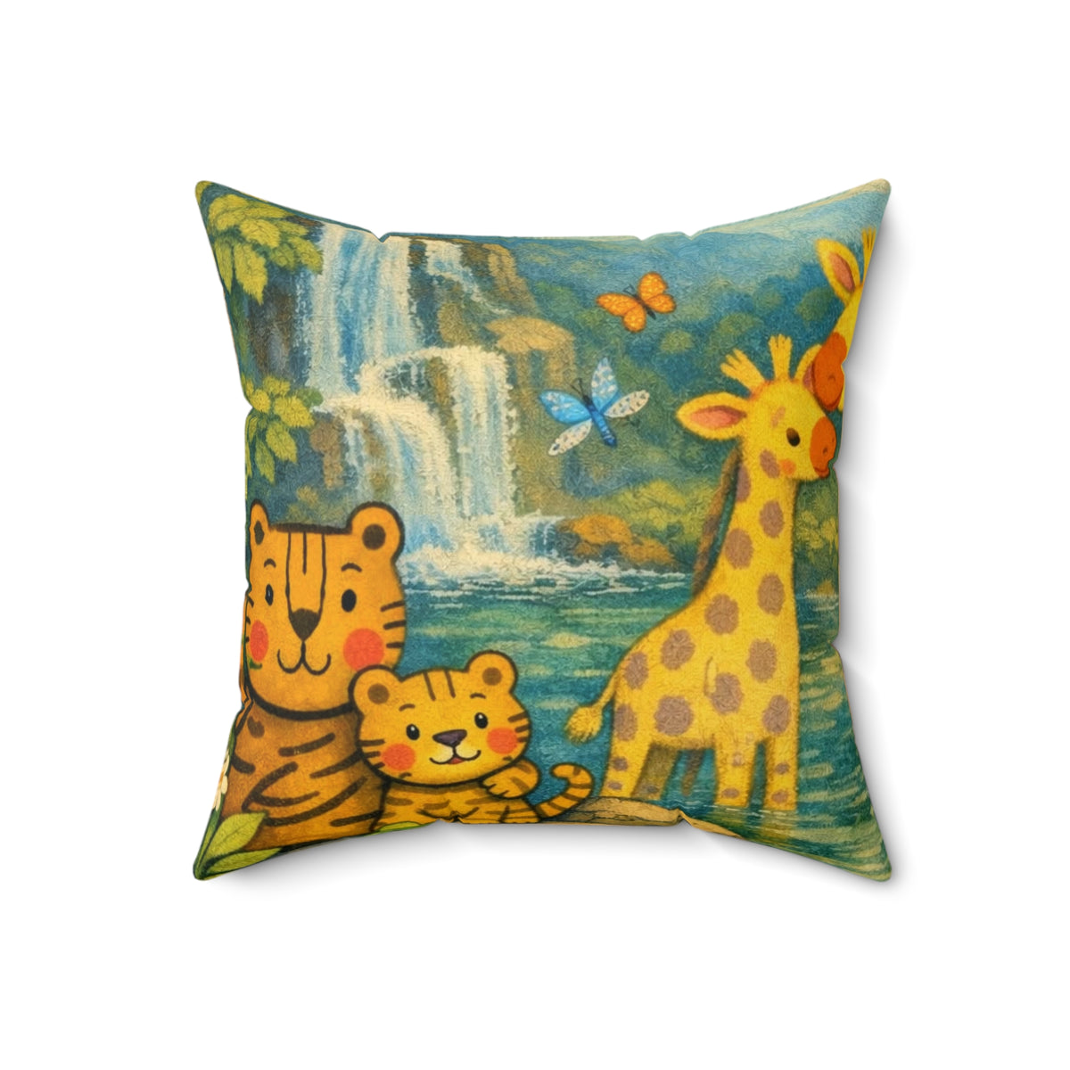 Jungle Friends Decorative Pillow — Cute Giraffe, Tiger & Monkey Nursery Throw