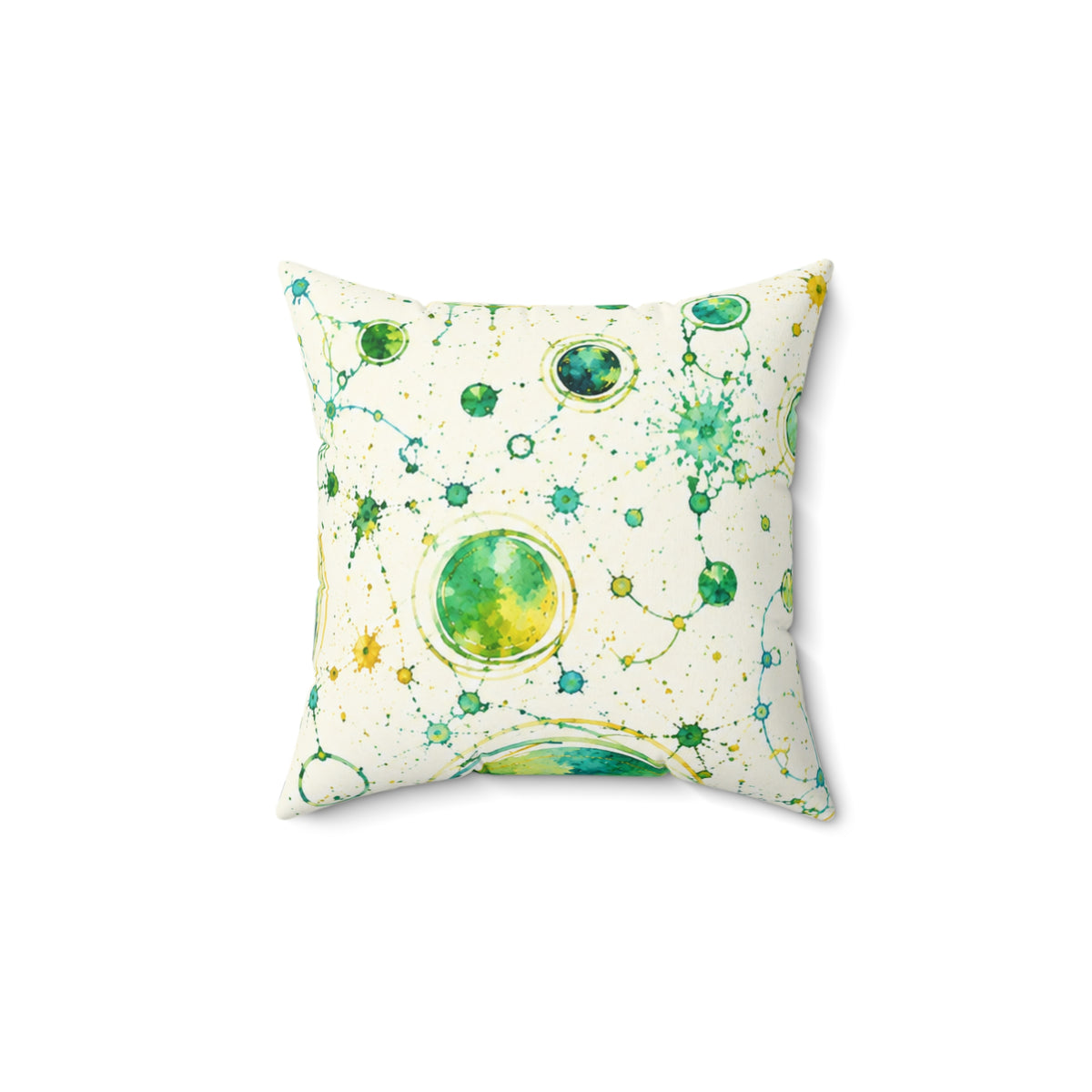 Watercolor Planet Pattern Square Pillow – Green & Teal Orb Decorative Throw Pillow