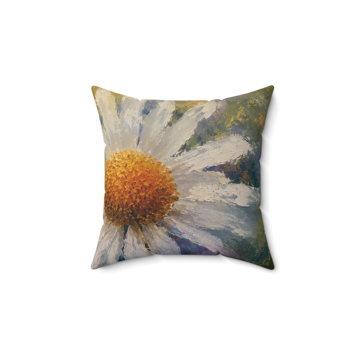 Daisy Garden Decorative Pillow — Floral Painted Accent Cushion