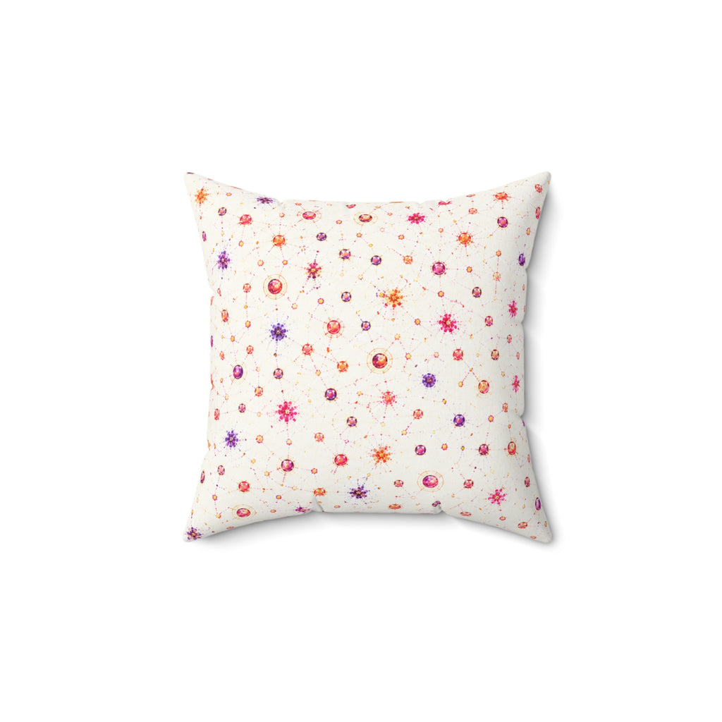 Floral Confetti Square Pillow — Pink & Orange Watercolor Ditsy Throw Pillow