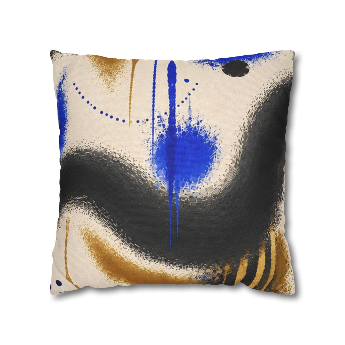 Abstract Blue & Gold Art Pillow - Modern Square Decorative Throw Pillowcase