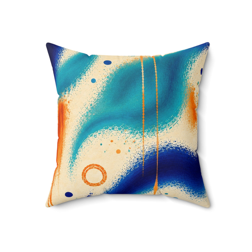 Abstract Ocean Waves Decorative Pillow — Blue Teal Orange Square Cushion