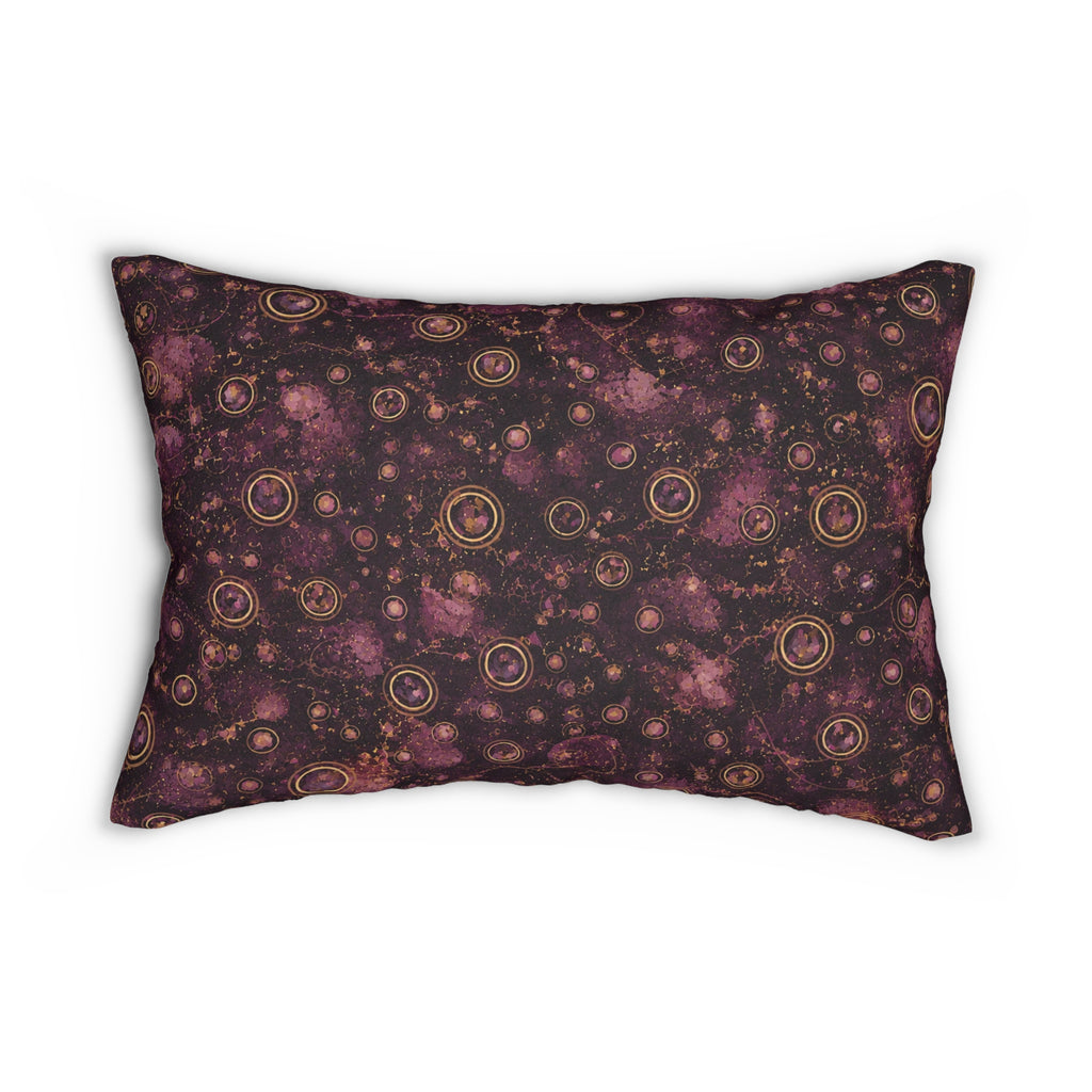 Galaxy Rose Lumbar Pillow — Pink & Burgundy Celestial Pattern