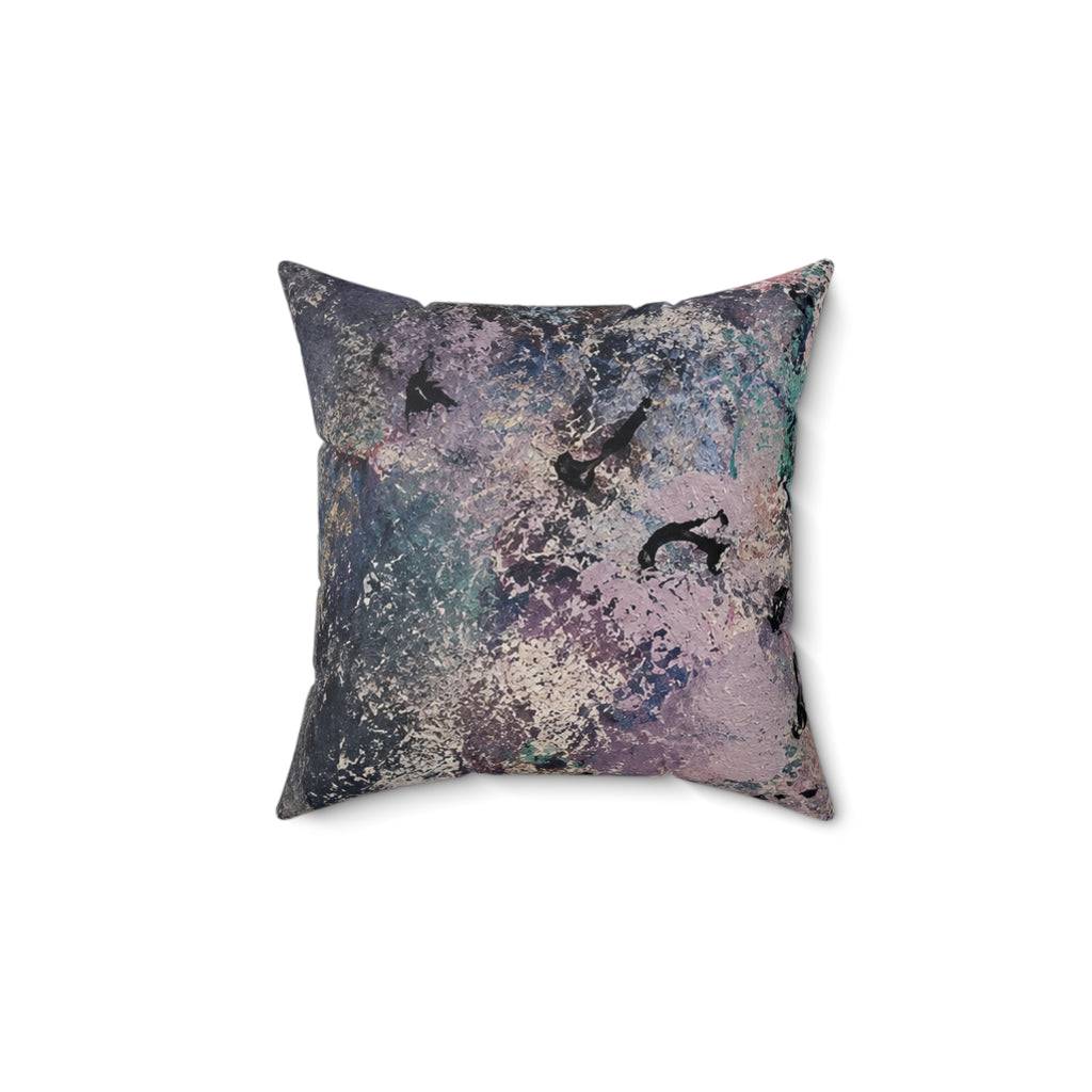 Abstract Ocean Waves Decorative Pillow — Teal & Lavender Seafoam Accent Cushion