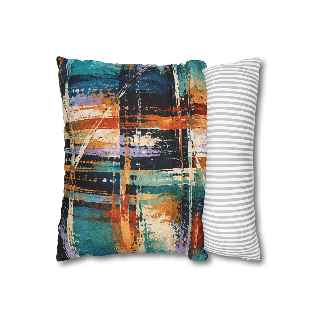 Abstract Teal & Orange Decorative Pillowcase — Modern Brushstroke Accent