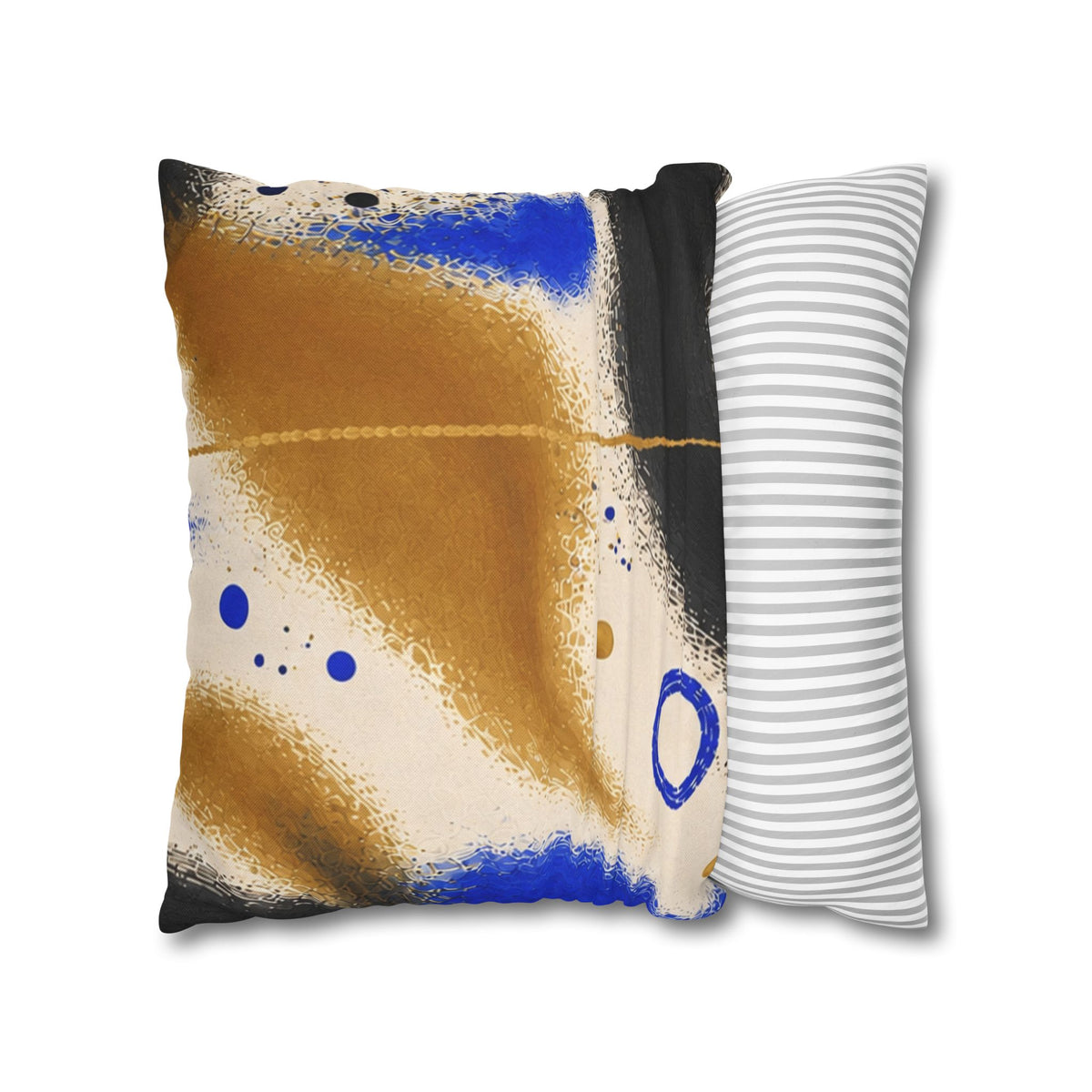 Abstract Blue & Gold Art Pillow - Modern Square Decorative Throw Pillowcase