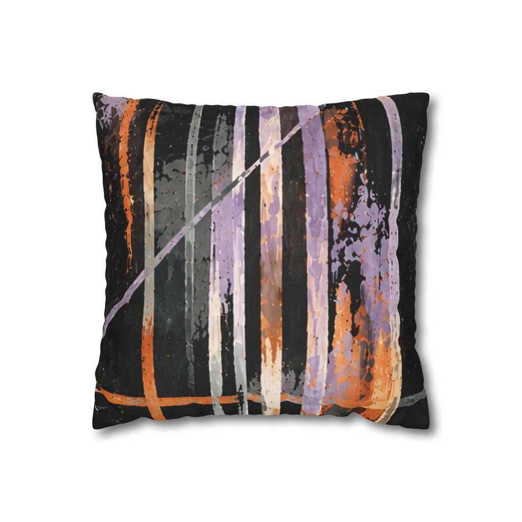 Abstract Striped Accent Pillowcase — Orange & Purple Modern Throw Pillow Cover